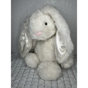 Spark Imagine White Fluffy Bunny Rabbit Plush Rattle 14" Stuffed Stain Ears